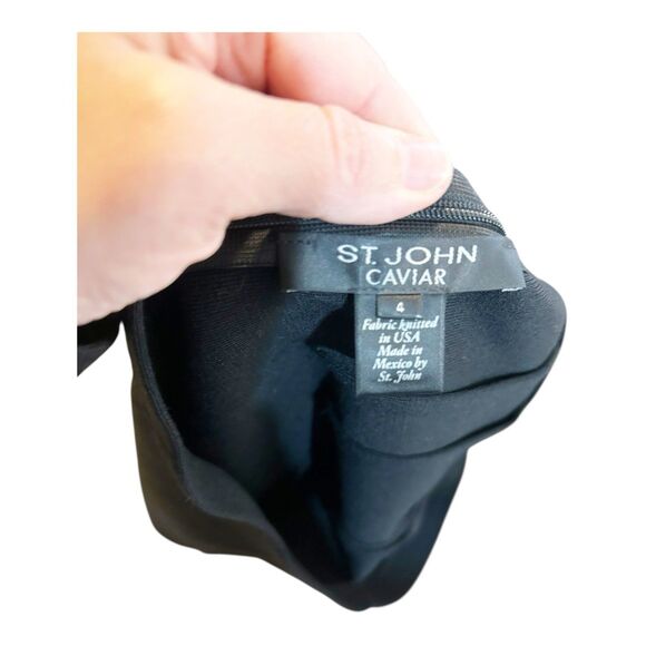 St John Caviar Pencil Skirt Black Wool Blend Sz 4 Unlined Back Zip - Picture 5 of 5